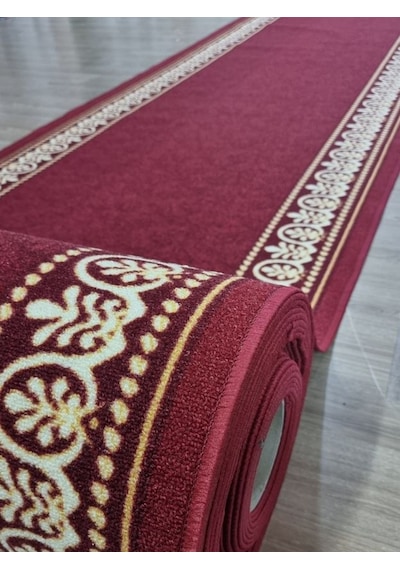 Firdevslife Varaklı Protokol Halısı Kaymaz Taban Jel Yolluk Kapı Önü Paspası 100cm Bordo Bordo