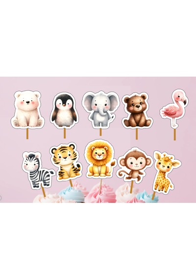15 Adet Safari Orman Konsept One Cupcake Kürdanı 6-7cm