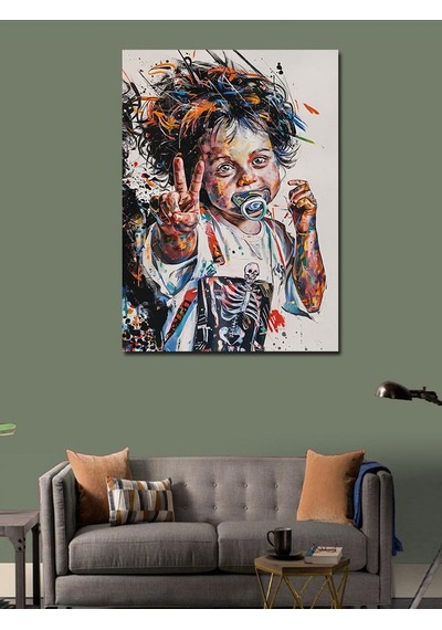 Kanvas Tablo Barış İşareti Yapan Emzikli Çocuk 50cmx70cm