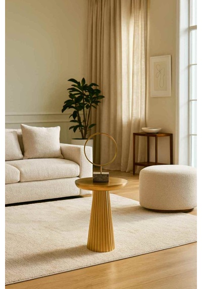 Masif Ahşap Mantar Sehpa Şık Tekli Yan Sehpa - Altın Renk - Coffee Table Altın