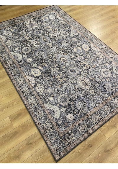 Çam Halı Anatolia 32-051 Etnik Eskitme Desenli Dokuma Tabanlı Yıkanabilir Şönil Salon Ve Oda Halısı Antrasit 2
