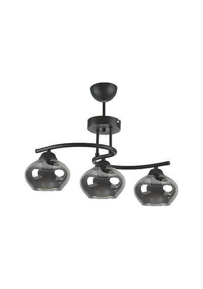 Fuji Modern Dekoratif Salon - Mutfak - Yatak Odası Siyah Renk Camlı 3 Lü Avize Siyah Ve Füme Siyah Ve Füme