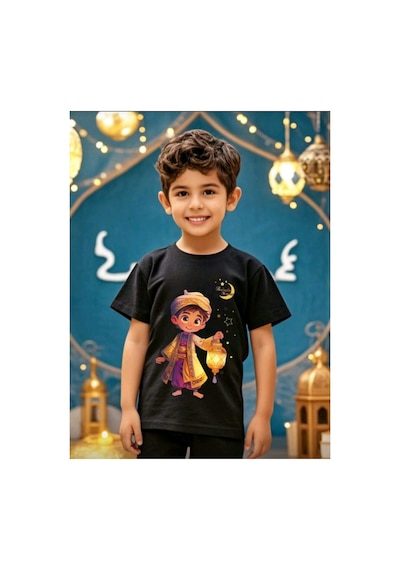 Stil X Ramazan Bayramı Baskılı Erkek Çocuk Tshirt, %100 Pamuklu Kumaş Siyah-2