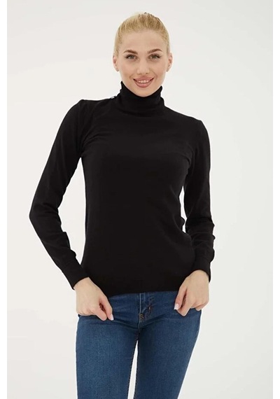 Fashion Friends 25k0780k1 Kadın Baıkçı Yaka Kazak Siyah