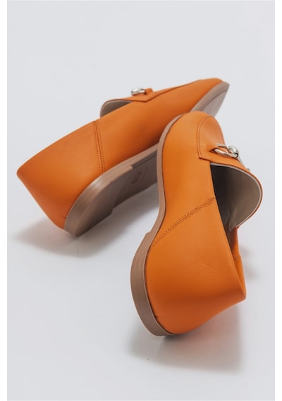 Luvishoes F03 Turuncu Cilt Hakiki Deri Kadın Babet Turuncu