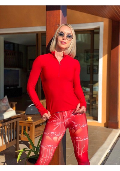 Lismina Kırmızı Parmağa Geçmeli Fermuarlı Uzun Kol Spor Bluz Kırmızı