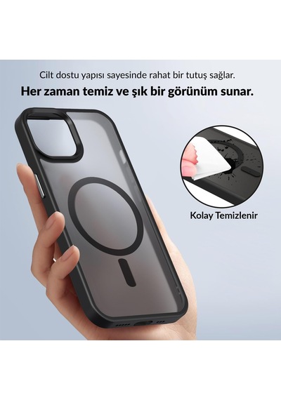 Bix Apple iPhone 15 Magsafe Uyumlu Kılıf Tam Koruma Manyetik Darbe Emici Siyah