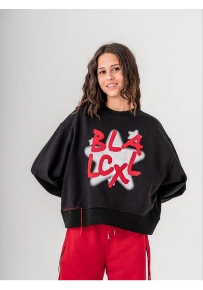 Kız Çocuk Black Yazılı Sweatshirt-14772 Siyah