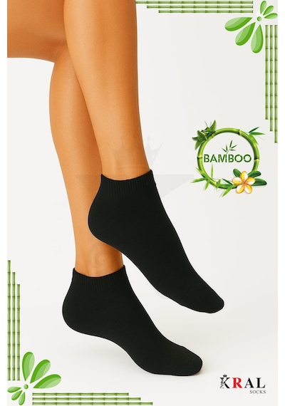 Kral Socks Kadın Bambu Çorap 6 Çift Renkli Hediye Kutulu Patik Kadın Çorap Siyah