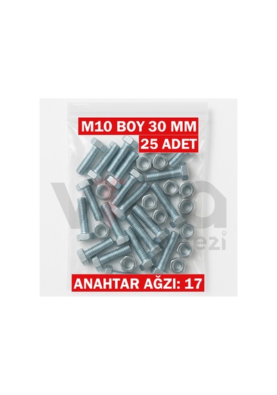 M10x30 Altı Köşe Cıvata + Somun Takımı Çinko Kaplı 25 Adet Takım 1