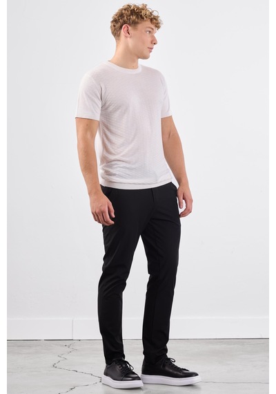 Dufy Ekru O Yaka Düz Renk Kısa Kollu Slim Fit Triko Tshirt Ekru