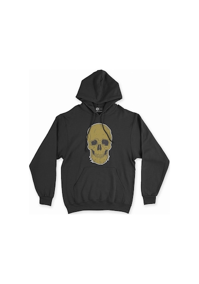 Cix Beyaz Kuru Kafalı Siyah Kapşonlu Sweatshirt Hoodie SIYAH
