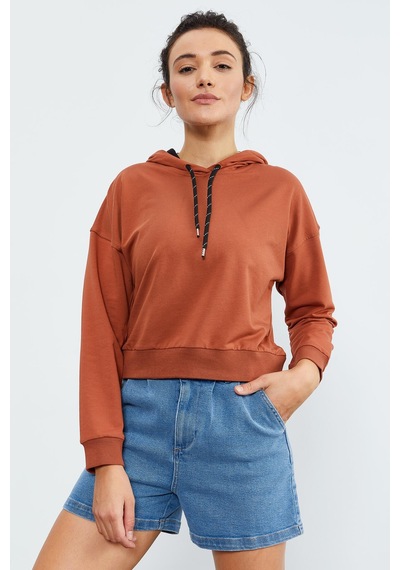 Tommy Life Tarçın Uzun Kol Rahat Form Kapüşonlu Kadın Sweatshirt - 97115 Tarçın