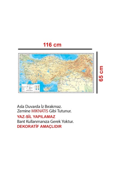 Türkiye Fiziki Haritası Dekoratif Türkiye Haritası Akıllı Kağıt T