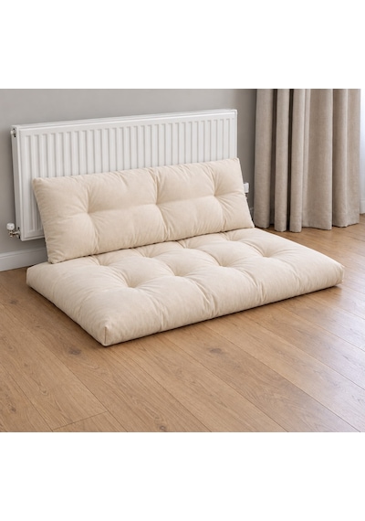 Kadife Döşemelik Kumaştan El Emeği Alt Üst Takım Petek Önü Minder 100x65cm Krem
