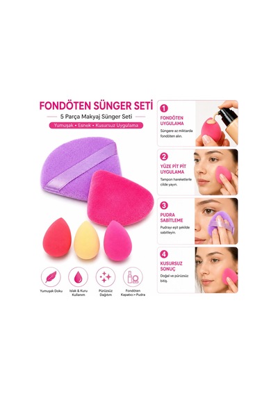 3b Trend 5 Parça Fondöten Sünger Seti Makyaj Süngeri Seti Fondöten Kapatıcı Bb Krem Kozmetik Süngeri