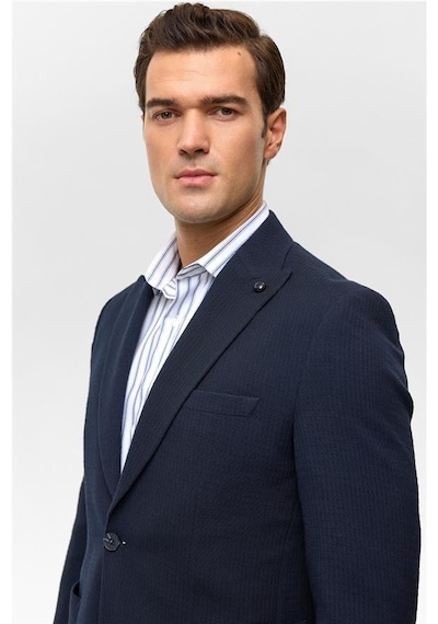 Süvari Lacivert Slim Desenli Mono Yaka 6 Drop Ceket Lacivert