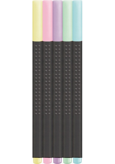 Faber-Castell Grip Finepen İnce Keçe Uçlu Kalem Seti, 5’li, Pastel Renkler, 0.4 mm Uç, Metal Destekli