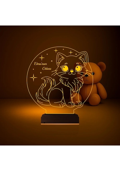 Luvivia Çocuk Odası Hediye Kedi Kedicik Tasarım Kişiye Özel 3d Lamba - Masa Gece Lambası Şeffaf