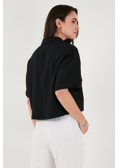 Lela Regular Fit Cep Detaylı Kısa Kollu Bayan Gömlek 6778568 Siyah