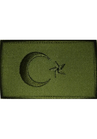 Türkiye Türk Bayrak Nakış Işleme Arma Peç 8X5 Cm Haki