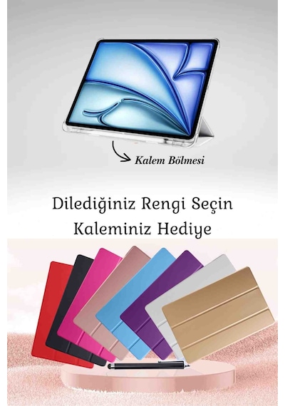Galaxy Tab S10 Fe Uyumlu 10.9" Katlanabilen Standlı Smart Cover Akıllı Tablet Kılıfı Kapaklı Kılıf ROSE GOLD
