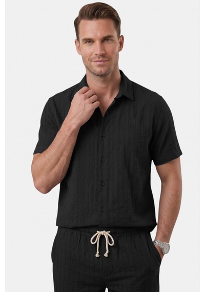 Deep Sea Deepsea Siyah Slim Fit Çizgi Dokulu Keten Görünümlü Kısa Kol Erkek Spor Gömlek 2602648 Deep Sea Deepsea Siyah Slim Fit Çizgi Dokulu Keten Görünümlü Kısa Kol Erkek Spor Gömlek 2602648