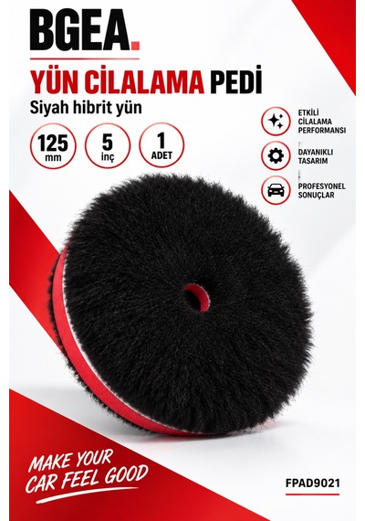 Bgea Siyah Hibrit Yün Cilalama Pedi 125 Mm 5 İnç Cırtlı Polisaj Keçesi