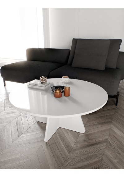 Mush 90cm Orta Sehpa - Beyaz, Ceviz, Meşe, Traverten Desenli Tamamı Mdf