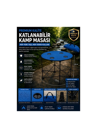 H-a Katlanabilir Kamp Masası 4 Gözlü Mavi