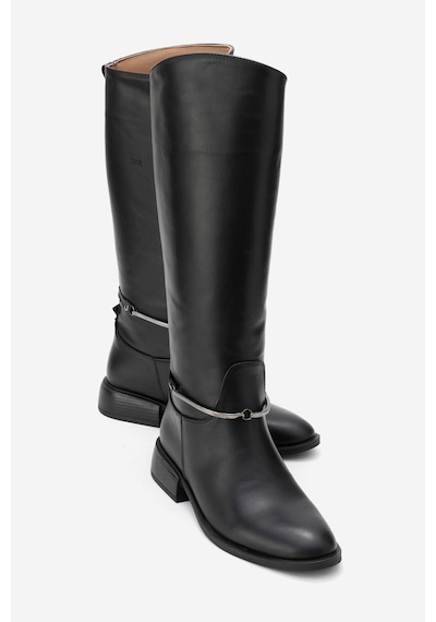 Luvishoes Ansel Siyah Cilt Hakiki Deri Bilek Kayışlı Kadın Binici Çizme Siyah