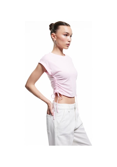 Koton Kolsuz Bisiklet Yaka Büzgülü Crop Atlet Pembe 5sal30026ık Gül