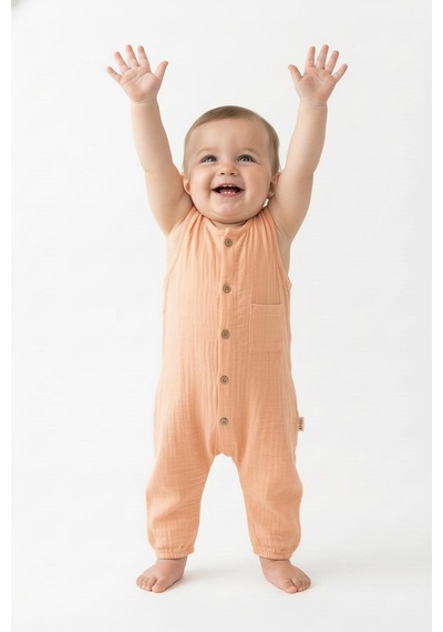 Miababy Müslin Kısa Atlet Tulum Bej