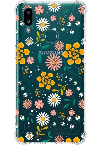 Samsung Galaxy A10s Uyumlu Köşe Korumalı Antişok Kapak Çiçek Tasarımlı Şeffaf Kılıf