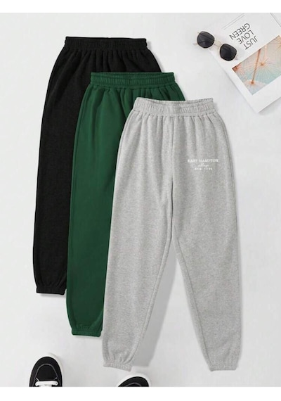 East Hampton Baskılı 3lü Kombin Jogger Eşofman Altı - Oversize Unisex Gri