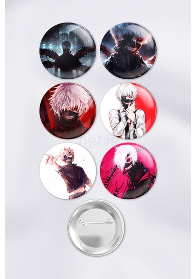Tokyo Ghoul Çanta Süsü Rozet İğneli Buton Rozet Seti 6 Adet Çok Renkli