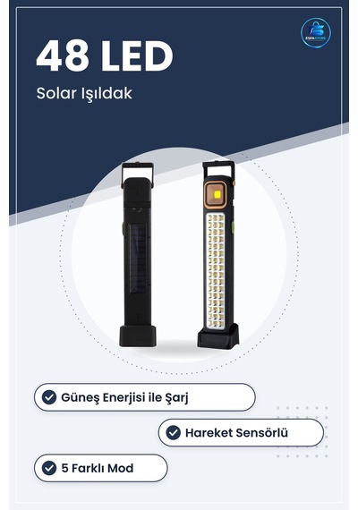 Işıldak Güneş Enerjisi Şarjlı Hareket Sensörlü Çok Modlu Taşınabi