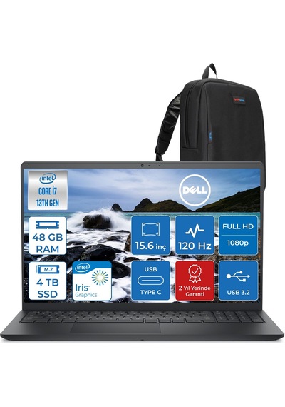 Dell Vostro 3530 N1601PVNB3530F20 i7-1355U 48 GB 4 TB SSD 15.6" Dos Dizüstü Bilgisayar + Zetta Çanta