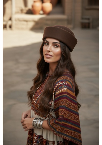 Genel Markalar Kadın Pillbox Şapka Kaşe Retro Klasik Şapka Hostes Şapka Kahverengi Kahverengi