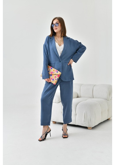 Ftz Women Kadın Keten Ceketli Takım İndigo 30777-indigo İndigo