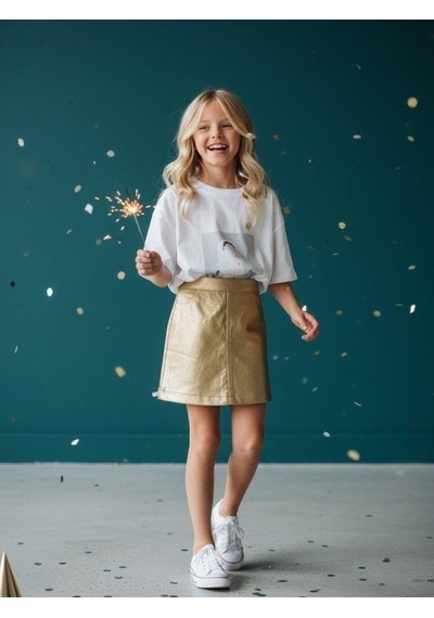 Kız Çocuk Gold Deri Etek-16438 Altın