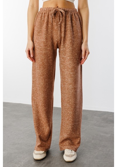 Genius Store Yumoş Bol Örme Kadın Pantolon Örme-pantolon Kahverengi