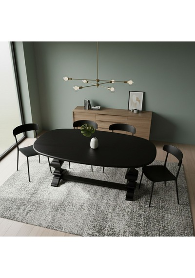 Orleans Fransız Still Oval Ahşap Yemek Masası 90x180 Siyah