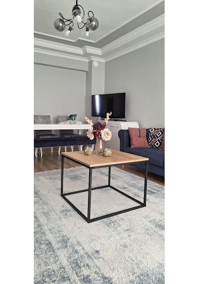 Rafadi Modern Orta Sehpa Salon Oturma Odası Orta Sehpa Metal Ayaklı Atlantik Çam