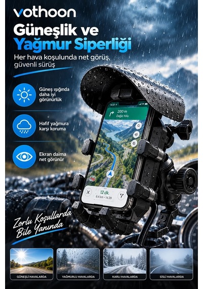 Şarjlı Motosiklet Telefon Tutucu Güneş Ve Yağmur Korumalı 15w Kablosuz 360 Döner Gidon Ve Ayna Bağl 74251411