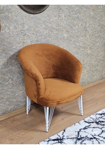 Zafir Tekli Teddy Beyaz Boyalı Telli Ayak Çay Seti Koltuk Tekli Berjer , Balkon, Salon, Ofis Kiremit