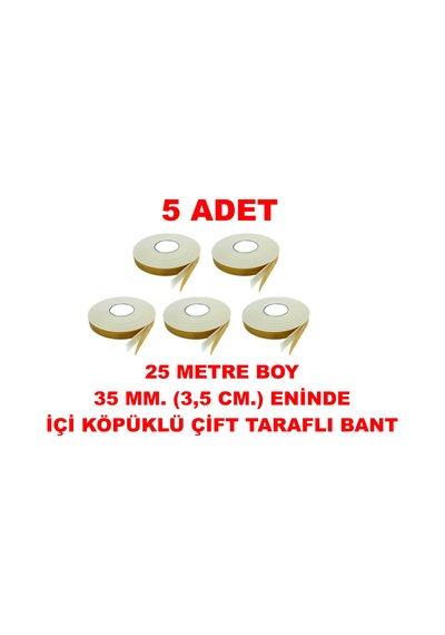 Çift Taraflı İçi Köpüklü Sarı Bant 25 M. Uzunlukta 35 Mm-3,5 Cm Ebatında 5 Adet