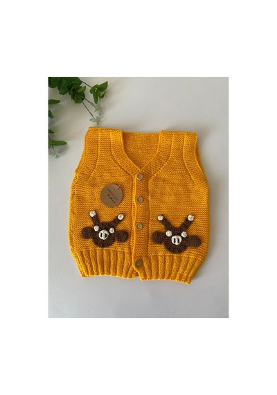 Adenya Sepeti El Örgüsü Zürafa Figürlü Bebek Yeleği Handmade Sarı