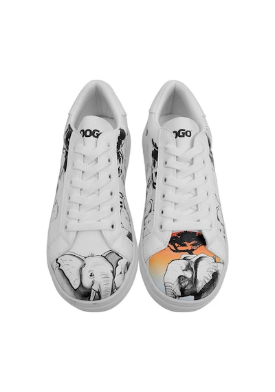 Kadın Vegan Deri Beyaz Sneakers - Sunset Animals Tasarım Çok Renkli