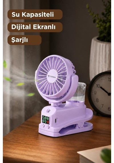 Özel Seri Taşınabilir Bireysel Masa Fanı Vantilatör Dijital Ekranlı F14 Mor